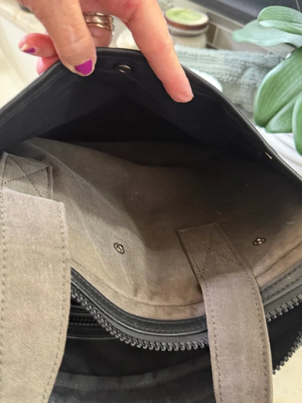 All Saints canvas and leather laptop bag
